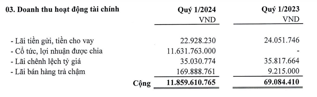 Cơ cấu doanh thu Kl991.com nạp rút nhanh trong quý I/2024 của Hodeco