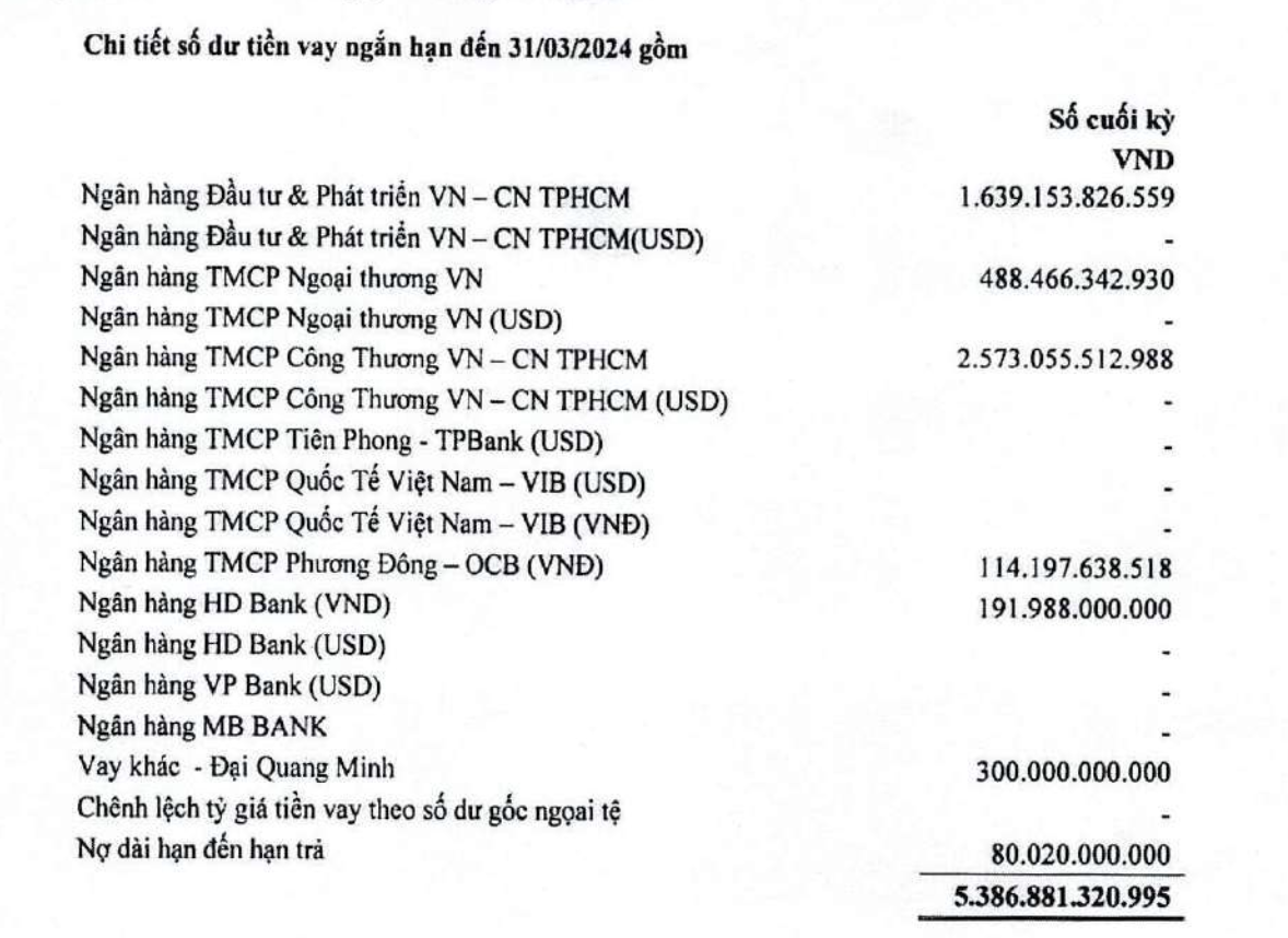 Danh sách chủ nợ chính của Thép Pomina