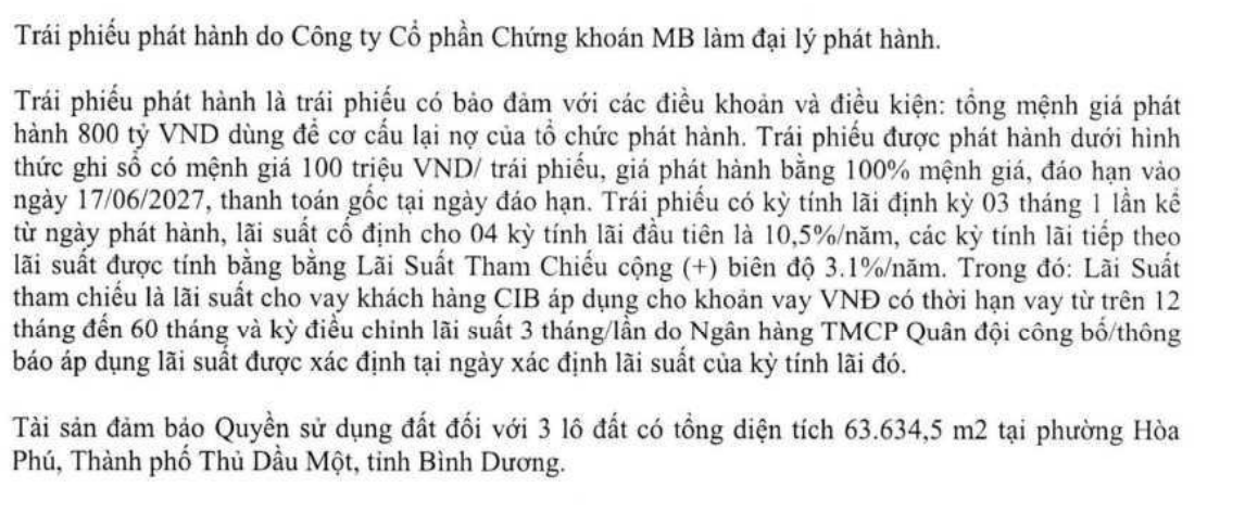 Becamex IDC thuyết minh một Kl99kl Hoàn Trả Vô Tận mệnh giá 800 tỷ đồng và đáo hạn ngày 17/6/2027 tại thời điểm 30/6/2024