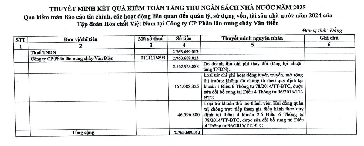 Số tiền thuế mà VAF bị truy thu thuế năm 2024.