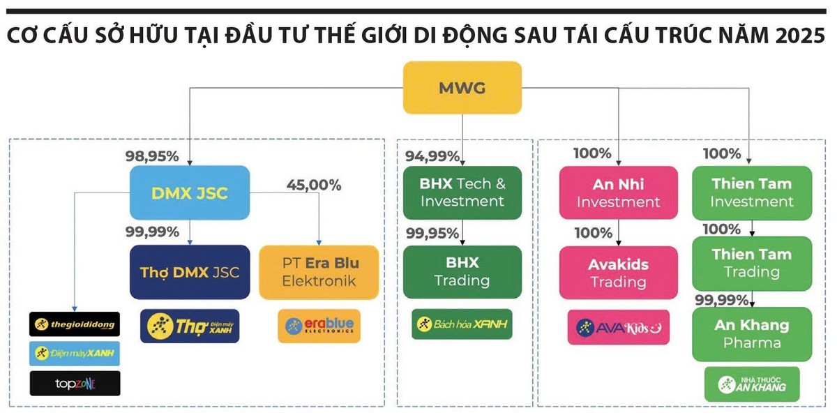 Cấu trúc của Thế giới Di động sau tái cấu trúc năm 2025. Nguồn: MWG
