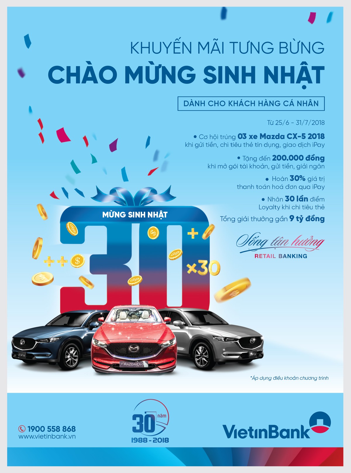 Cơ hội trúng 3 xe ô tô Mazda CX5 khi giao dịch với VietinBank ảnh 1