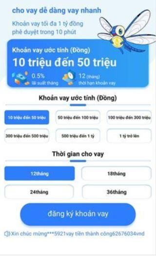 Giao diện của một ứng dụng di động cho vay trực tuyến giả mạo được những kẻ lừa đảo sử dụng.