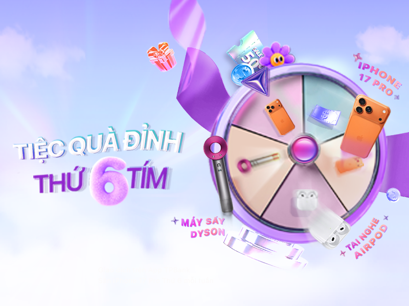 Chương trình Vòng quay may mắn, với hàng trăm phần quà đỉnh đang đợi bạn khám phá trên App TPBank.