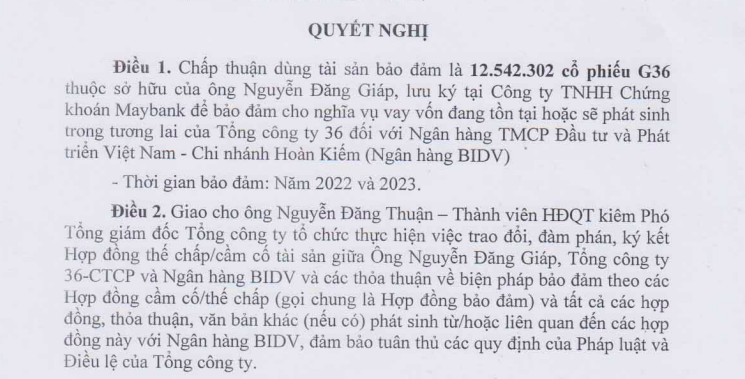 Tổng công ty 36 thế chấp 12,54 triệu KL99 là cổng game giải trí trực tuyến hàng đầu hiện nay G36 của Chủ tịch Giáp cho BIDV