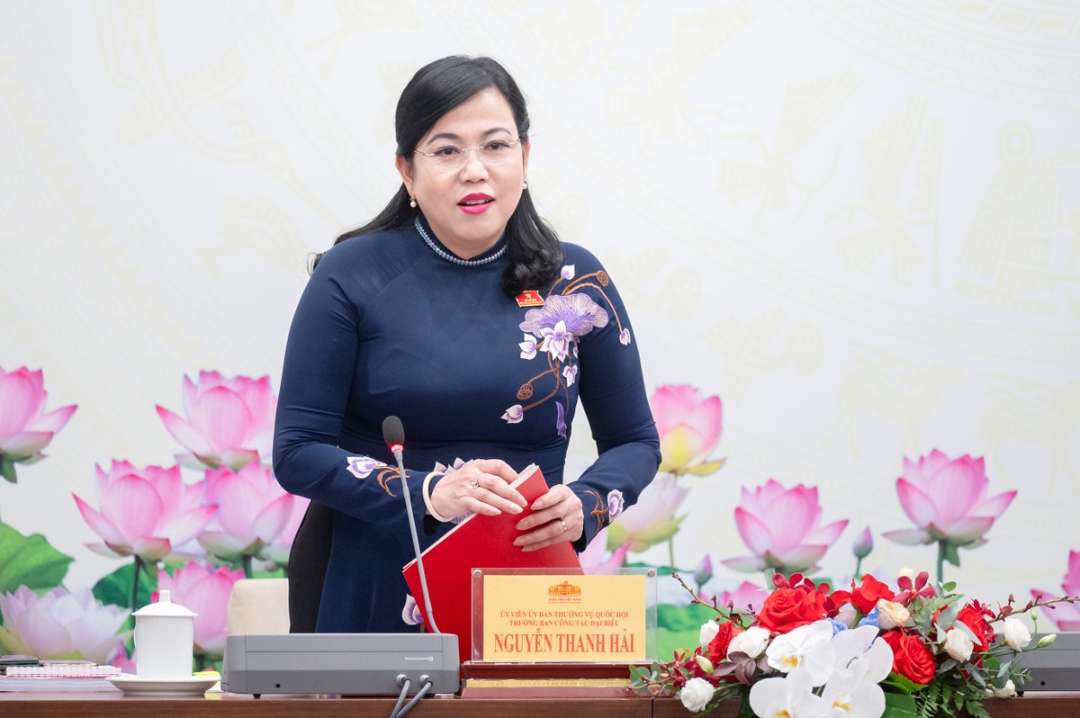 Bà Nguyễn Thanh Hải ,Trưởng Ban Công tác Đại biểu, Phó Ban Tổ chức Trung ương phát biểu tại họp báo.
