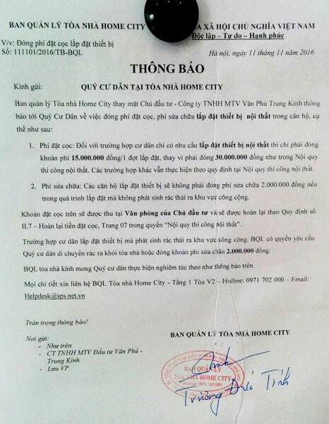 Cư dân Home City Trung Kính tố Công ty Văn Phú có nhiều vi phạm ảnh 2