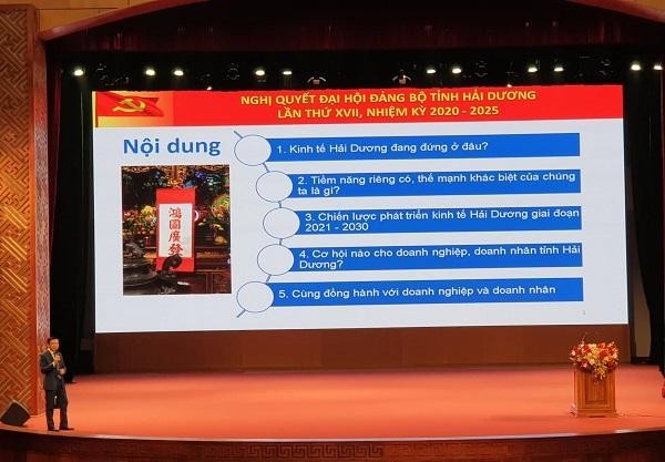 Ông Phạm Xuân Thăng, Bí thư Tỉnh ủy đã trực tiếp thuyết trình, giới thiệu những tiềm năng, chiến lược phát triển của tỉnh Hải Dương tới hơn 450 Kl991.com World Cup 2026 Chính Thức
