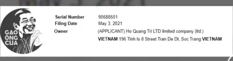 Kl991.com World Cup 2026 Chính Thức Tư nhân Hồ Quang Trí đã làm thủ tục đăng ký bảo hộ nhãn hiệu gạo ST25 tại Mỹ.