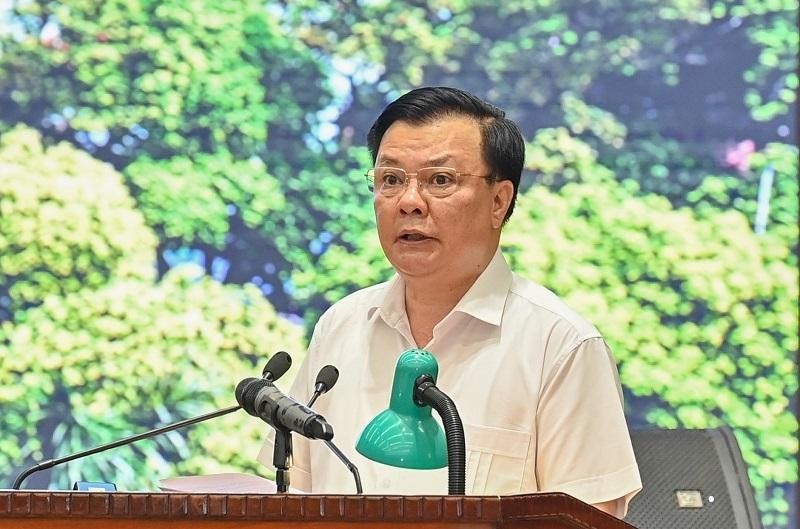 Bí thư Thành uỷ Hà Nội Đinh Tiến Dũng phát biểu tại buổi làm việc. (Ảnh: Thanh Hải)