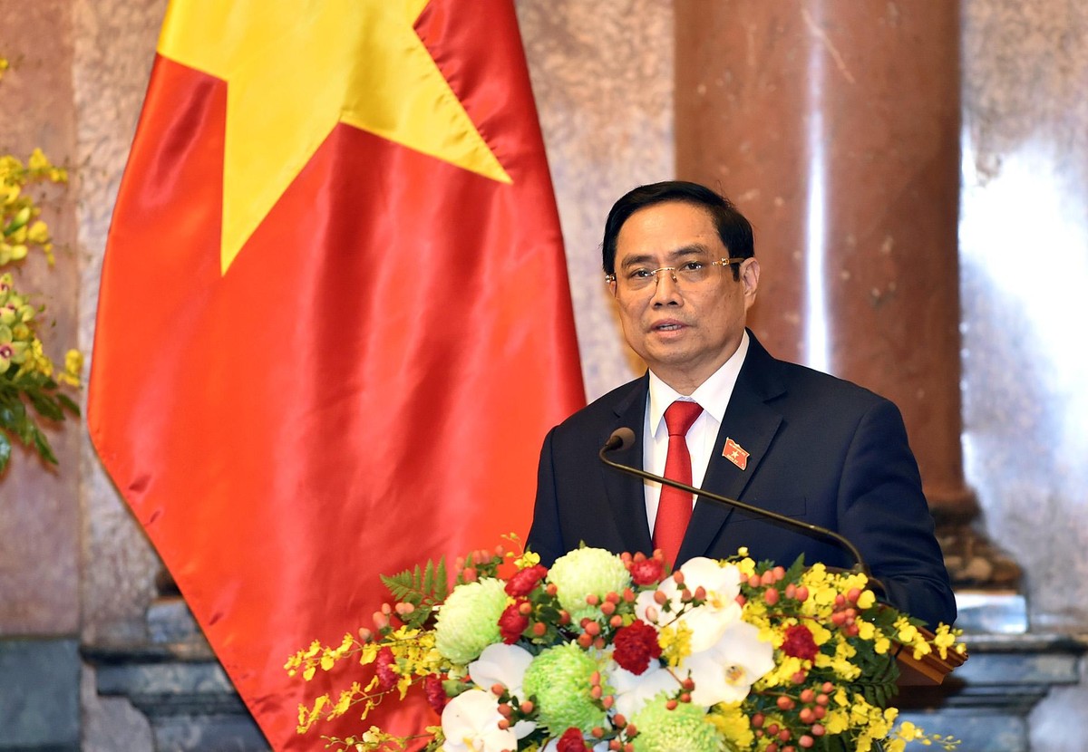 Thủ tướng Phạm Minh Chính phát biểu tại Lễ công bố thành viên Kl993 ưu đãi thưởng hấp dẫn nhiệm kỳ Quốc hội khóa XV, chiều ngày 28/7. (Ảnh: Nhật Bắc)