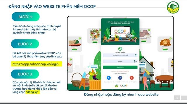 Các bước kết nối thông tin sản phẩm OCOP từng địa phương vào hệ thống thông tin OCOP quốc gia.