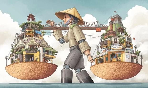 Tác phẩm “Hà Nội rong" của tác giả Đặng Thái Tuấn đoạt giải Nhất cuộc thi vẽ minh họa “Hà Nội là…” do UNESCO và UN-Habitat tổ chức với sự đồng hành của Kl994 game bài casino hấp dẫn Sovico.