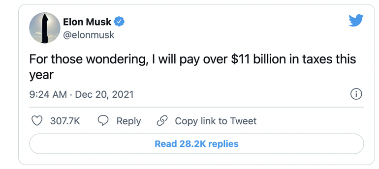 Elon Musk tuyên bố sẽ nộp 11 tỷ USD tiền thuế (Ảnh chụp màn hình).