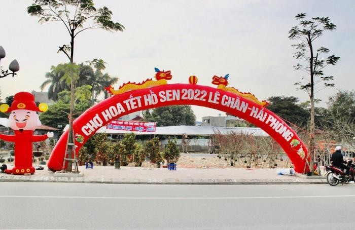 Chợ hoa Tết trên đường Hồ Sen - Võ Nguyên Giáp thuộc quận Lê Chân. Ảnh: VQ