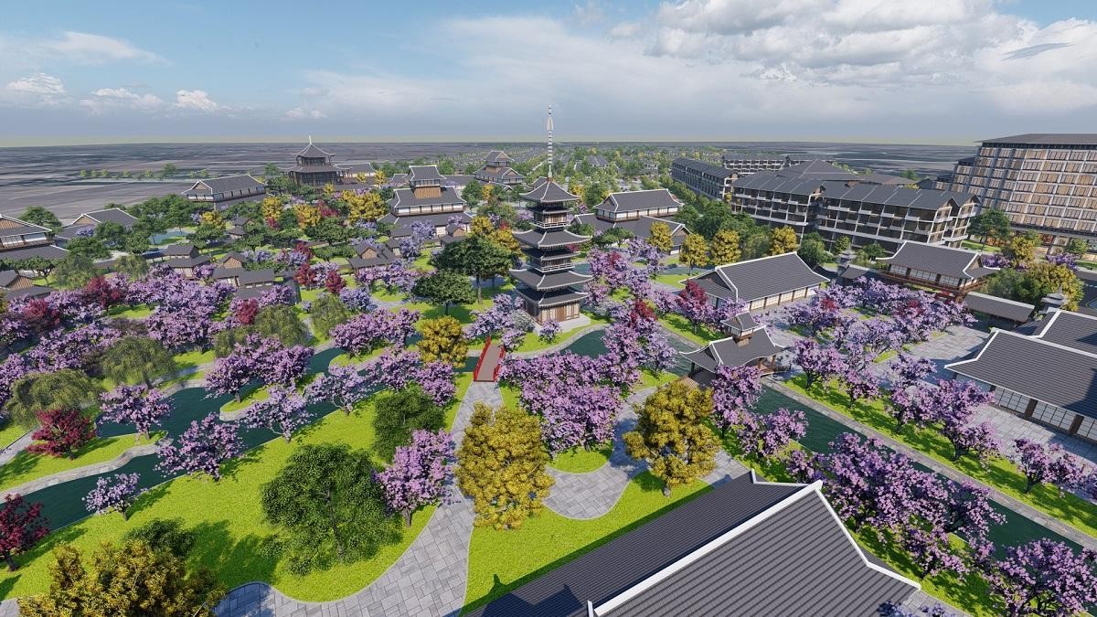 Quần thể nghỉ dưỡng khoáng nóng Sun Beauty Onsen mang phong cách kiến trúc Nhật Bản. Ảnh phối cảnh minh họa