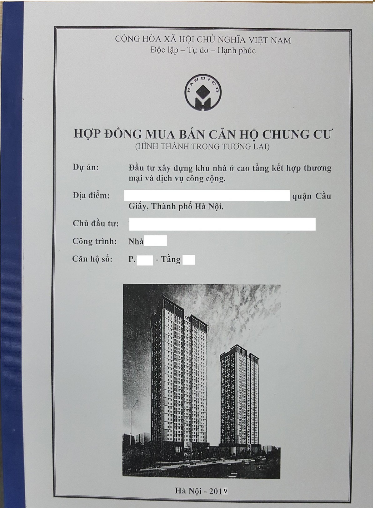 Một mẫu hợp đồng mua bán căn hộ chung cư
