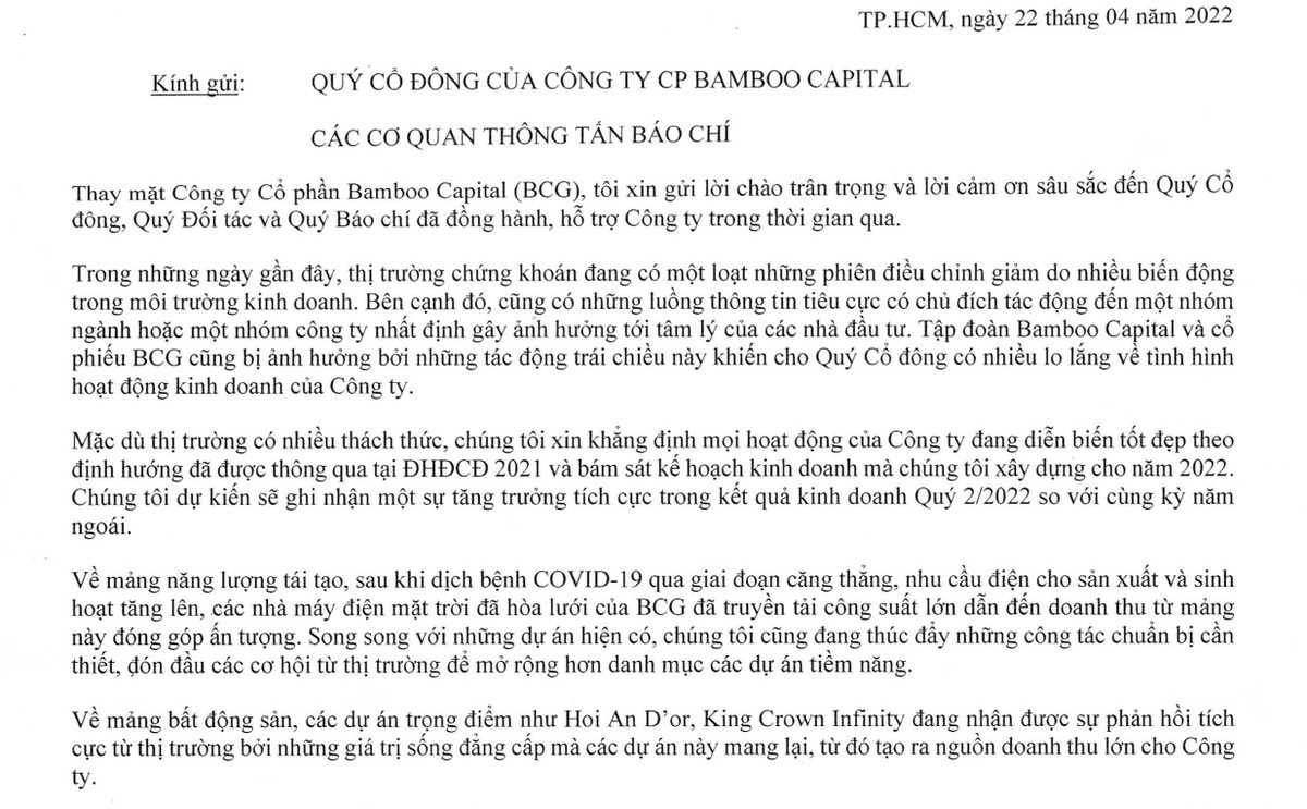 Thông cáo của Chủ tịch Bamboo Capital gửi các Trang Chủ KL99Com Số 1 Link Đăng Ký KL999
