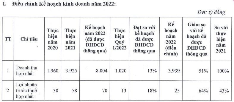 Angimex điều chỉnh giảm kế hoạch Kl992 VIP Trang Chủ 2026 năm 2022 (Nguồn: Tài liệu ĐHCĐ bất thường).