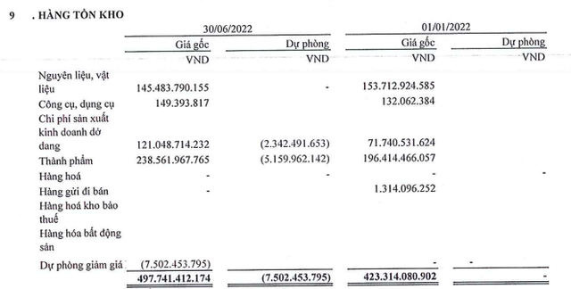 TDS trích lập dự phòng giảm giá tồn kho trong 6 tháng đầu năm (Nguồn: BCTC).