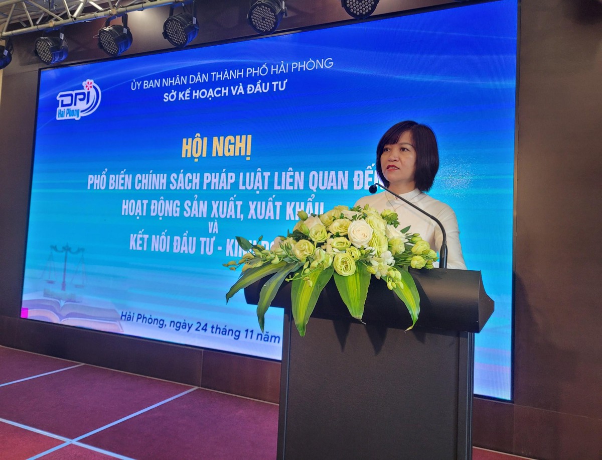 Bà Trần Thị Hải Yến, Phó Giám đốc Sở Kế hoạch và Kl99ok phiên bản mới Hải Phòng phát biểu tại Hội nghị