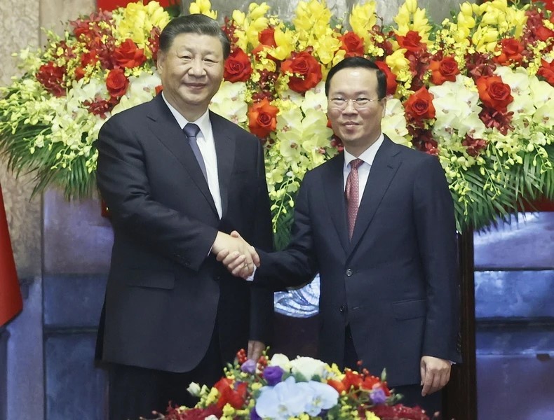 Chủ tịch nước Võ Văn Thưởng hội kiến Tổng Bí thư, Chủ tịch Trung Quốc Tập Cận Bình (Ảnh: TTXVN)