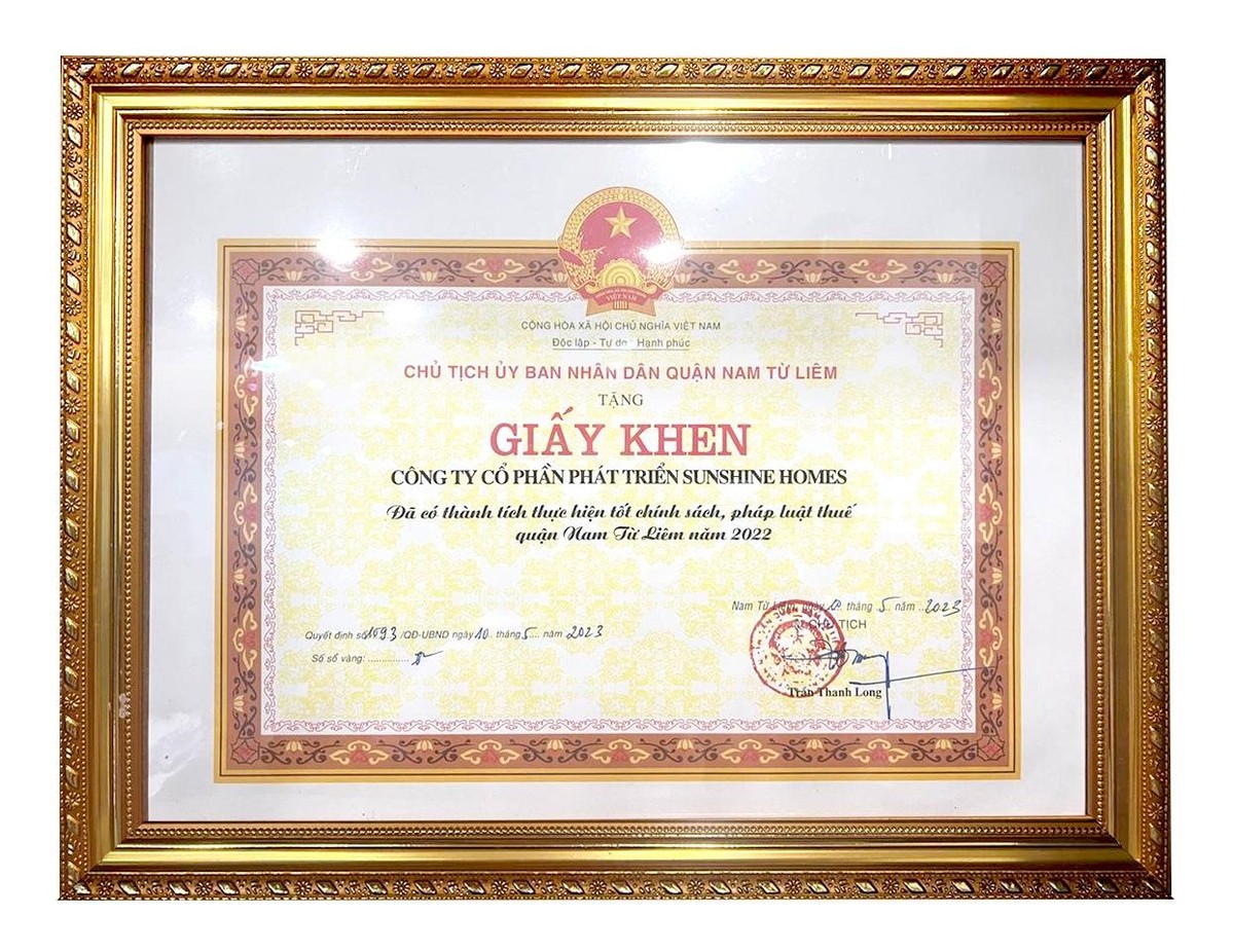 Các nỗ lực của SSH trong thực hiện tốt chính sách, Kl992 Tham Gia Ngay thuế trong năm 2022 đã được chính quyền sở tại (UBND quận Nam Từ Liêm, TP. Hà Nội) ghi nhận và trao tặng Giấy khen.