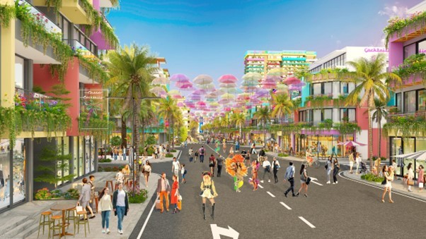 Tuyến phố đi bộ sầm uất trong dự án Flamingo Ibiza Hải Tiến.