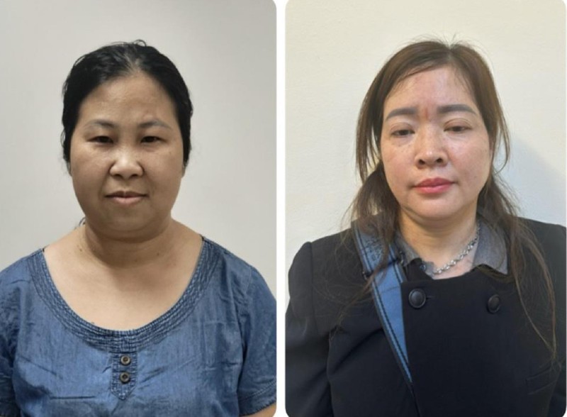 Bị can Bùi Thị Bích Thỏa và Nguyễn Thị Mỹ Nhân. Ảnh: BCA