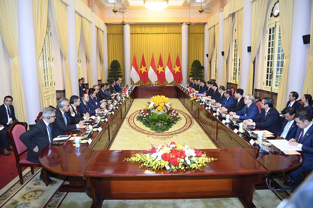 Chủ tịch nước Võ Văn Thưởng hội đàm với Tổng thống Indonesia Joko Widodo.