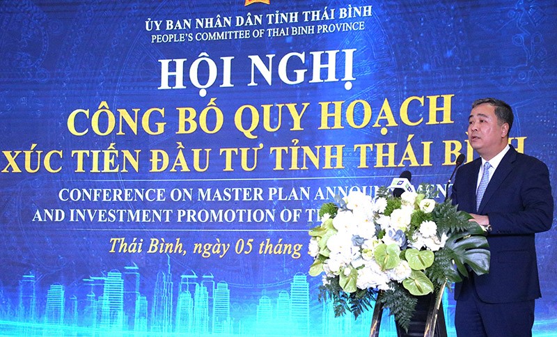 Ông Ngô Đông Hải, Ủy viên Trung ương Đảng, Bí thư Tỉnh ủy Thái Bình phát biểu tại Hội nghị Công bố Quy hoạch.