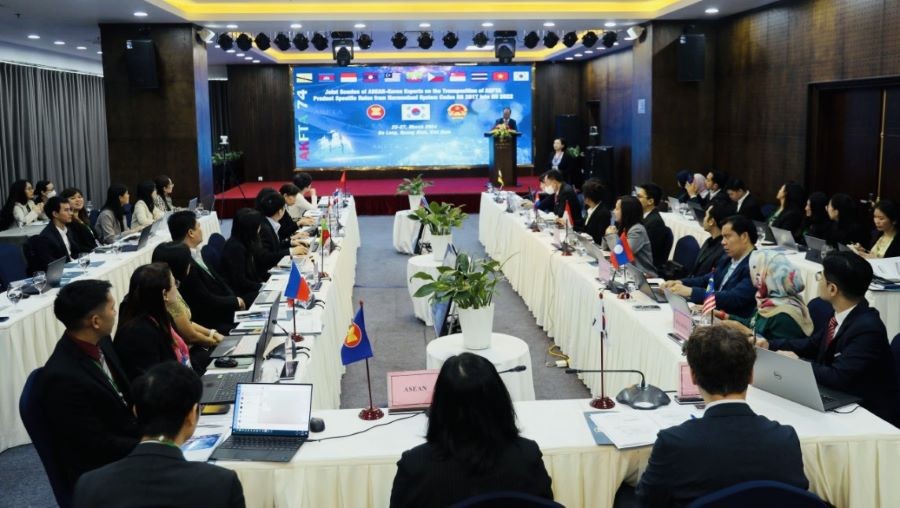 Hội nghị Chuyển đổi quy tắc xuất xứ trong khuôn khổ FTA ASEAN-Hàn Quốc, sáng 25/3/2024.