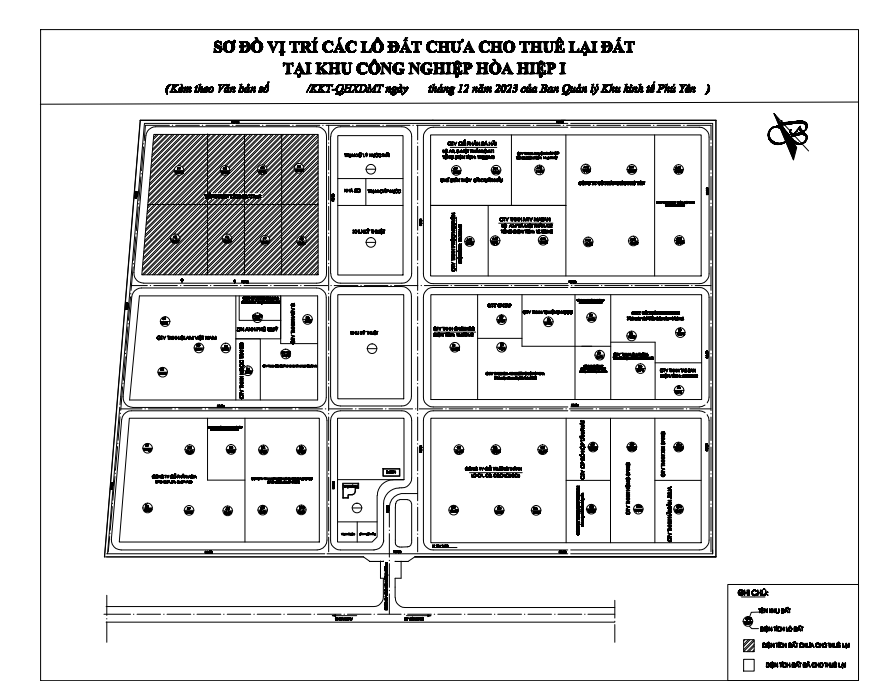 Thông tin các khu đất đang kêu gọi Kl99ok phiên bản mới tại Khu công nghiệp Hòa Hiệp 1 (phần gạch chéo).
