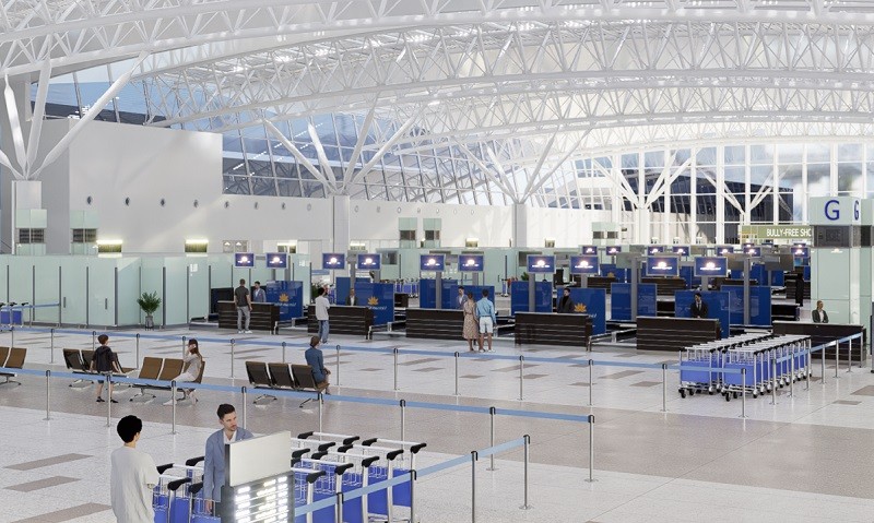 Phối cảnh khu vực checkin tại khu vực mở rộng Nhà ga hành khách T2 Cảng hàng không quốc tế Nội Bài.