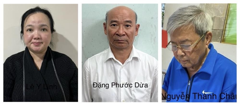 Các bị can Lê Y Linh, Đặng Phước Dừa và Nguyễn Thành Châu. Ảnh: BCA