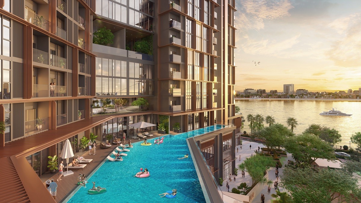 Bể bơi vô cực 450m2 của quần thể. Ảnh phối cảnh minh họa Sun Property