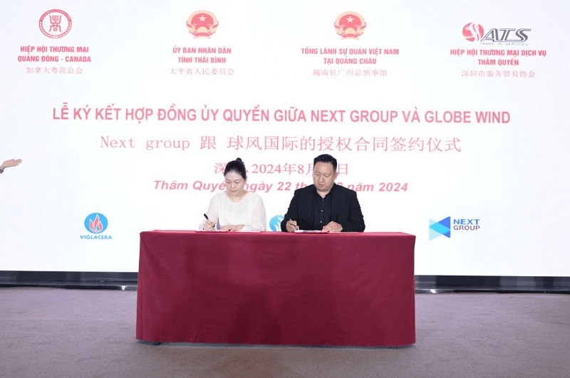 Lãnh đạo tỉnh Thái Bình, đại diện các tổ chức Kl992 cổng game cá cược của Trung Quốc chứng kiến lễ ký kết hợp đồng ủy quyền giữa Next Group và Globe Wind.