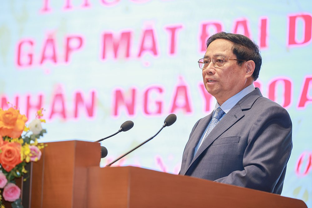 Thủ tướng Phạm Minh Chính phát biểu kết luận cuộc gặp mặt của Thường trực Kl993 ưu đãi thưởng hấp dẫn với các đại diện Kl991.com World Cup 2026 Chính Thức nhân ngày Doanh nhân Việt Nam. Ảnh: Nhật Bắc