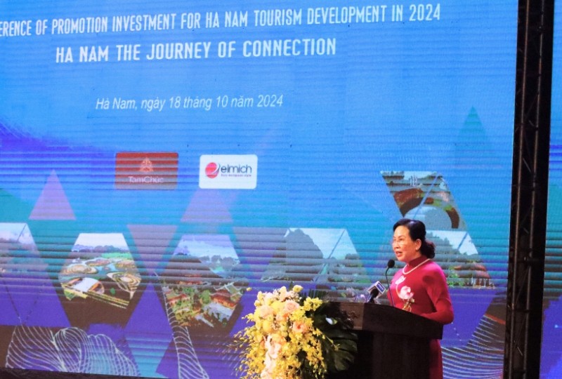 Bà Lê Thị Thủy, Bí thư Tỉnh ủy Hà Nam phát biểu khai mạc Hội nghị.