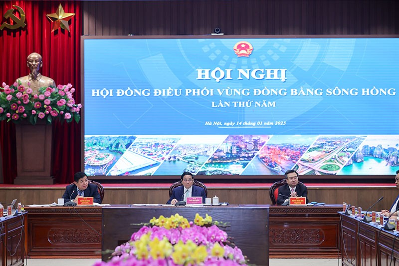 Thủ tướng chủ trì Hội nghị lần thứ 5 Hội đồng điều phối vùng Đồng bằng sông Hồng. Ảnh: Nhật Bắc