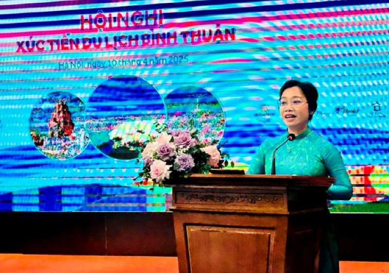 Bà Nguyễn Lan Ngọc, Phó giám đốc Sở Văn hóa, Thể thao và Du lịch tỉnh Bình Thuận phát biểu tại hội nghị.