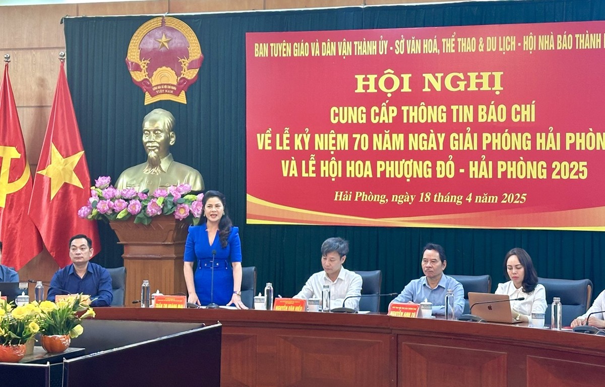 Bà Trần Thị Hoàng Mai, Giám đốc Sở Văn hóa, Thể thao và Du lịch Hải Phòng phát biểu. Ảnh: Quỳnh Nga Bà Trần Thị Hoàng Mai, Giám đốc Sở Văn hóa, Thể thao và Du lịch Hải Phòng phát biểu. Ảnh: Quỳnh Nga