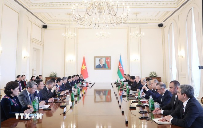 Tổng Bí thư Tô Lâm hội đàm cấp 99Kl99 trực tiếp đá gà với Tổng thống Azerbaijan Ilham Aliyev. Ảnh: TTXVN