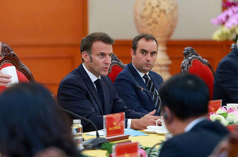Tổng thống Pháp Emmanuel Macron tại cuộc hội kiến. Ảnh: Đức Thanh