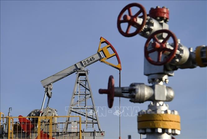 Bơm dầu tại giếng dầu Yamashneft ở Almetyevsk, Cộng hoà Tatarstan (Liên bang Nga). Ảnh: AP/TTXVN