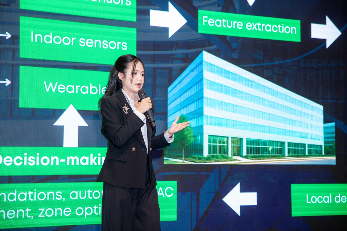 Thí sinh đến từ đội GEMGPILOT thuyết trình với ban giám khảo tại chung kết cuộc thi Future Impact Challenge 2025 Thí sinh đến từ đội GEMGPILOT thuyết trình với ban giám khảo tại chung kết cuộc thi Future Impact Challenge 2025