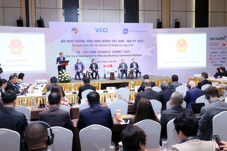 Phó thủ tướng Bùi Thanh Sơn phát biểu tại Hội nghị Thượng đỉnh Kl992 VIP Trang Chủ 2026 Việt - Mỹ lần thứ 8 (Ảnh: VGP).
