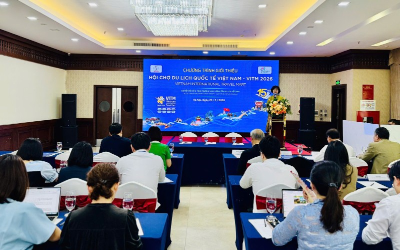 Chương trình giới thiệu Hội chợ Du lịch Quốc tế Việt Nam - VITM 2026, do Hiệp hội Du lịch Việt Nam tổ chức, chiều 23/3. Ảnh: Hồng Hạnh.