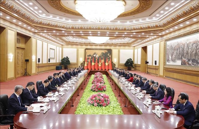 Tổng Bí thư, Chủ tịch nước Tô Lâm hội đàm với Tổng Bí thư, Chủ tịch nước Trung Quốc Tập Cận Bình. Ảnh: Thống Nhất/TTXVN