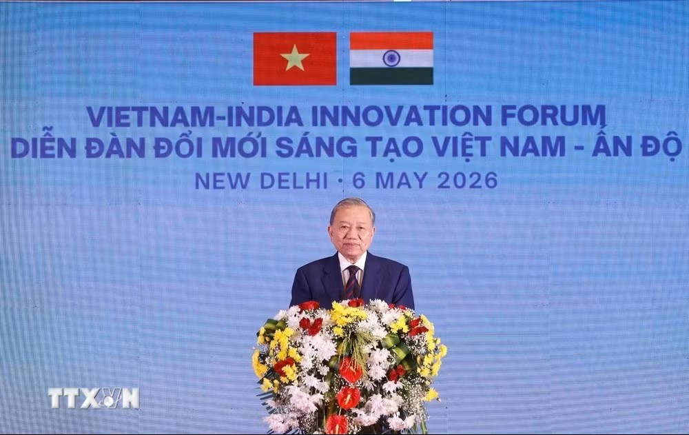 Tổng Bí thư, Chủ tịch nước Tô Lâm phát biểu tại Diễn đàn Đổi mới Sáng tạo Việt Nam-Ấn Độ. (Ảnh: Thống Nhất/TTXVN)
